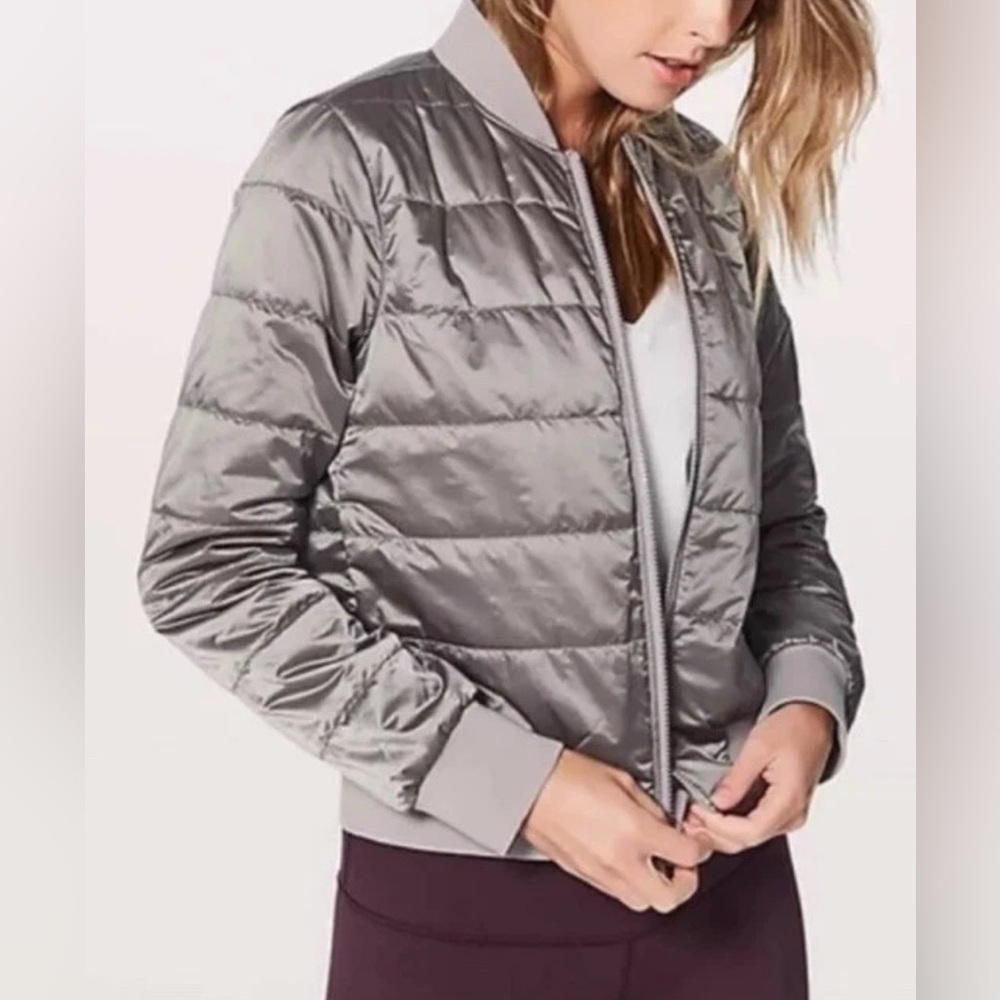 Lululemon Chrome Non Stop Bomber Reversible Heather Pink‎ Lavender Jacket SZ 8